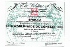 CQ WW DX  SSB Contest 2016 - Dyplom