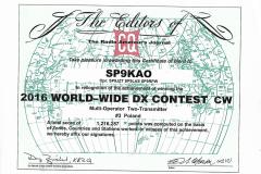 CQ WW DX CW Contest 2016 - Dyplom